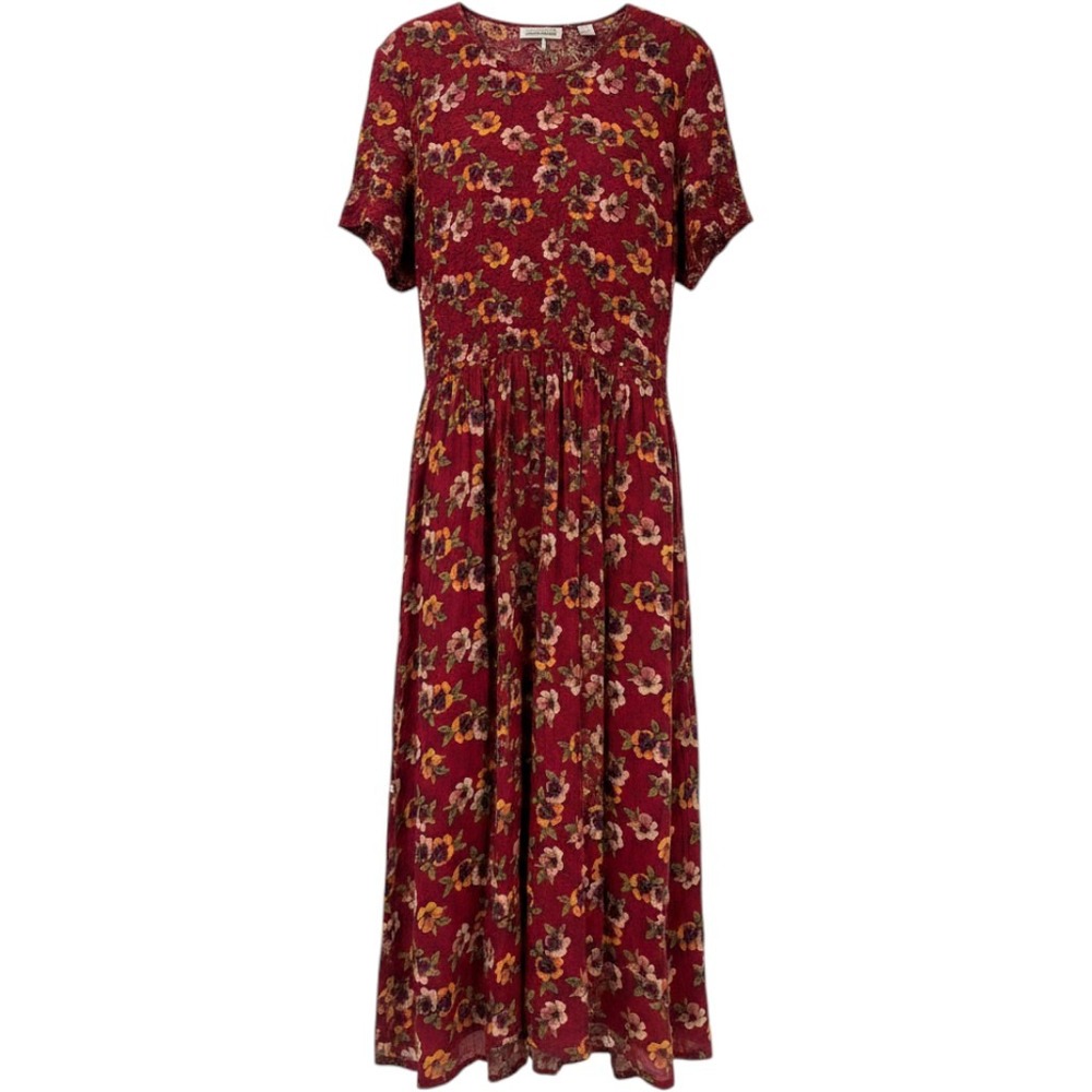 Vtg 90s Cottagecore Maxi Dress Womens sz L Boho Phoebe Buffay Floral Crinkle